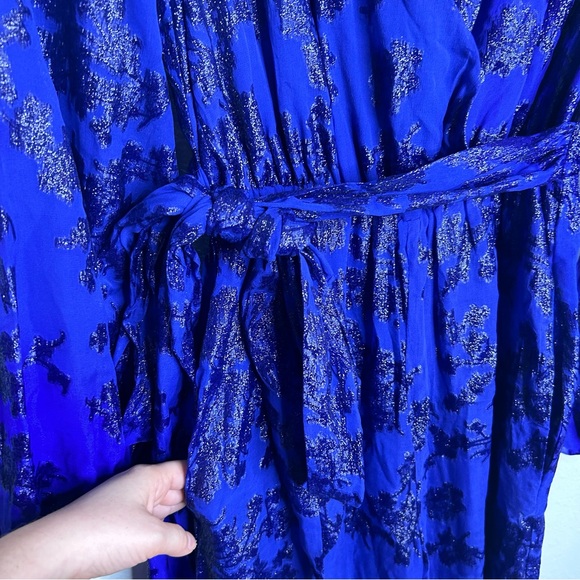 NWT ML Monique Lhuilier Belted Metallic Fil Coupe Silk Blend Wide Leg Jumpsuit 2 - Picture 13 of 16